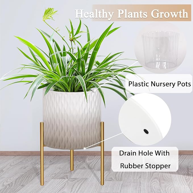 ARNIS Plants Pots with Stand, Unique Mid Century Decorative Metal Flower Pots - Image 4