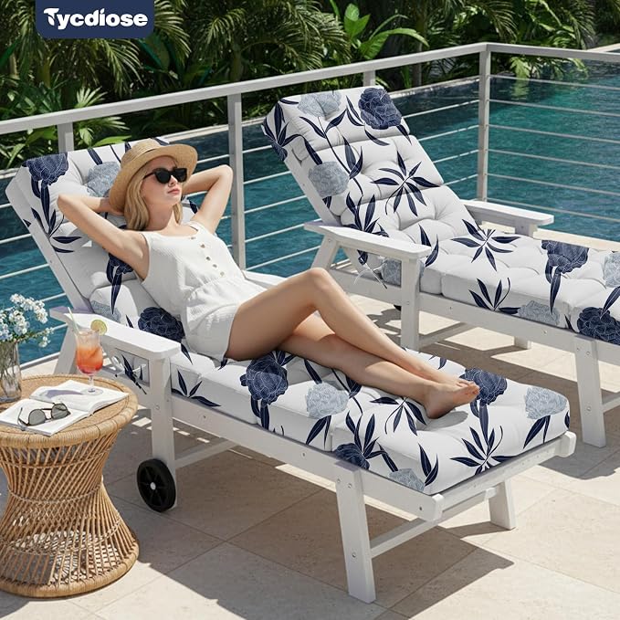 All Weather Chaise Lounge Cushions Outdoor 74.4 x 22 x 4 Inches Lounge Chair - Image 4