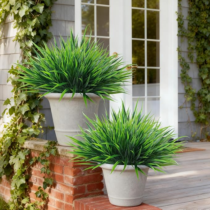 12Pcs Artificial Plants Outdoor Fake Plastic Grass Spring Decoration UV - Image 3