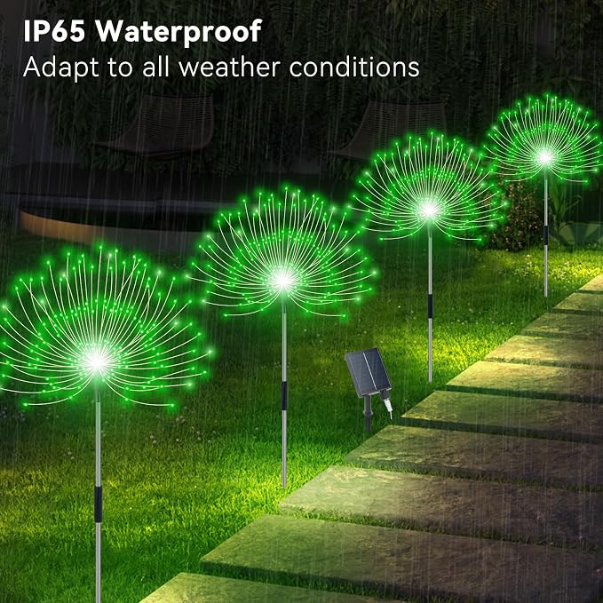 Solar Garden Lights Outdoor Waterproof, 4 Pack Total 480 LED Solar Firework - Image 3