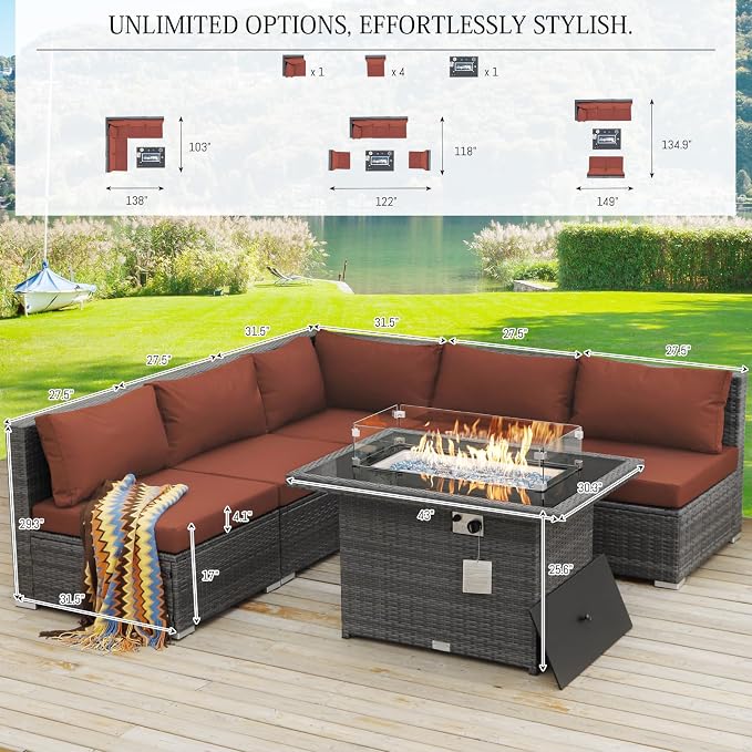 BULEXYARD 6 Pcs High Back Outdoor Patio Furniture Set - Image 2