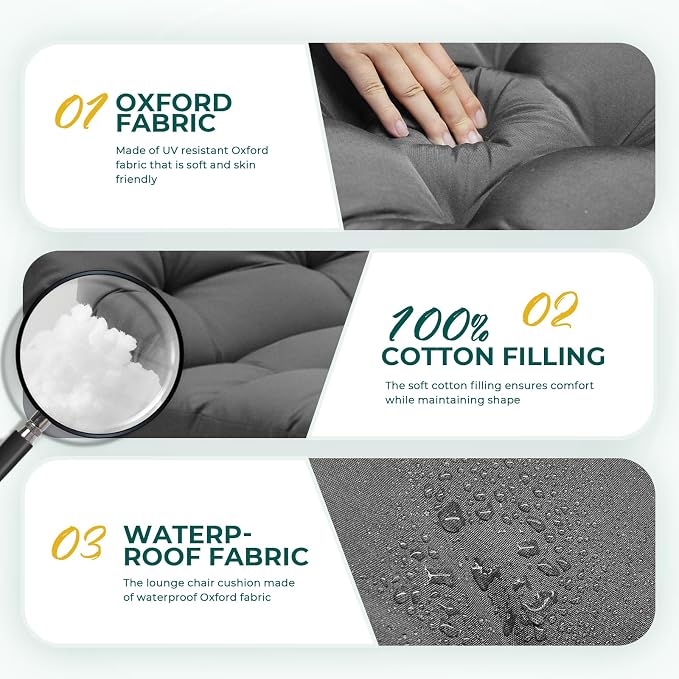 Outdoor Chaise Lounge Chair Cushion Waterproof 74.4 x 22 x 4.7 Inches Lounge - Image 5