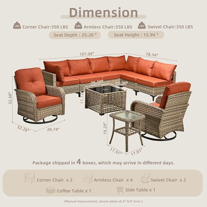 Outdoor Sectional Patio Furniture Set, 10 Pieces Wicker Conversation Sets L - Image 8