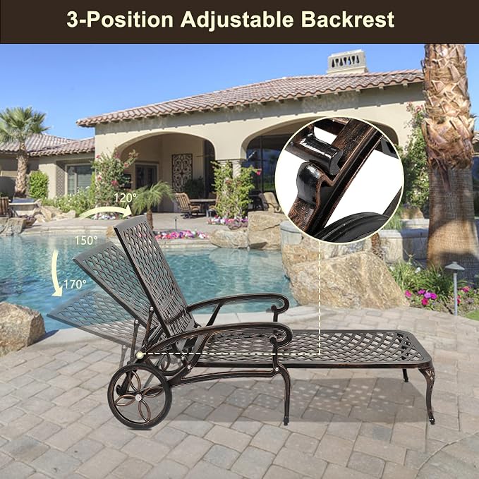 VINGLI Cast Aluminum Outdoor Chaise Lounge Chair - Image 6