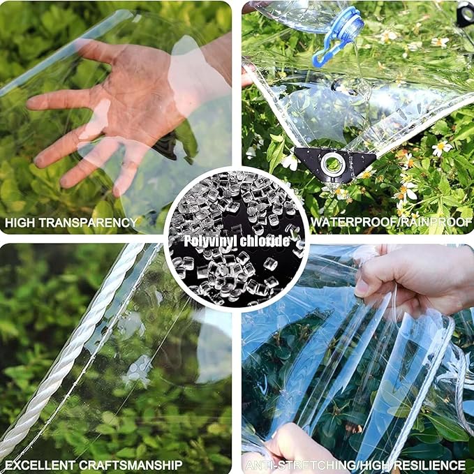 8' x 12' Clear Tarps Heavy Duty Waterproof 14Mil Thickened Transparent Tear - Image 7