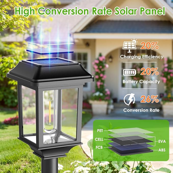 Mancra Solar Outdoor Lights Waterproof, 8 Pack Metal Glass Solar Pathway Lights - Image 2