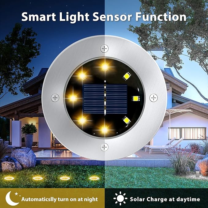 12 Pack 8LED Solar Garden Lights Outdoor Waterproof Sidewalk Disk Bright - Image 3