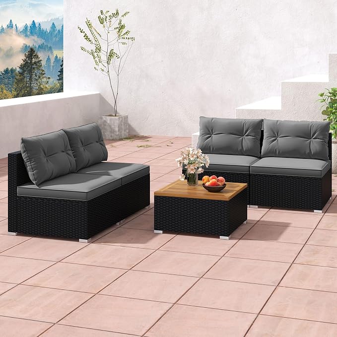 Tangkula 5 Piece Rattan Sofa Set, Outdoor Wicker Furniture Set w/Seat & Back - Image 2