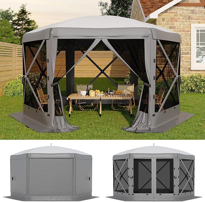 11.5x11.5FT 6-Sided Pop Up Gazebo Tent，One-Push Setup Canopy Tent by GarveeLife