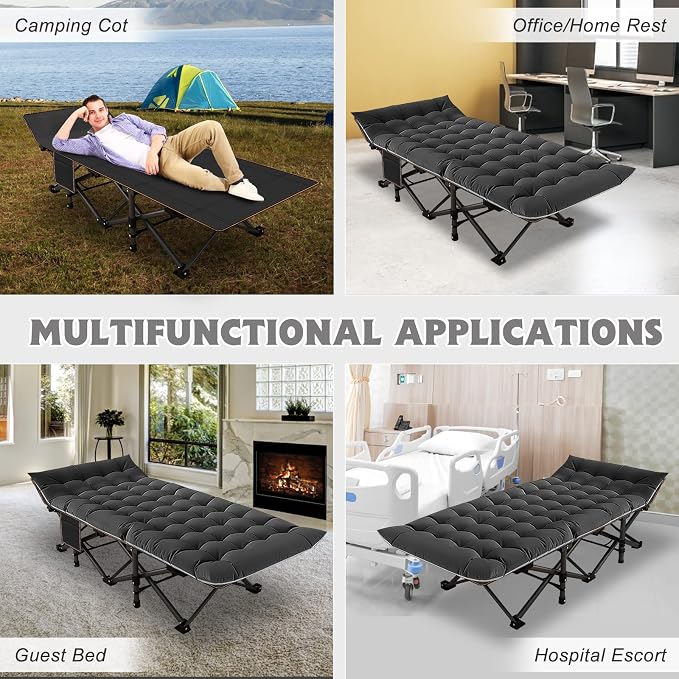 ABORON Camping Cot for Adult 28" Extra Wide, Heavy-Duty 1200D Oxford Cot for - Image 4