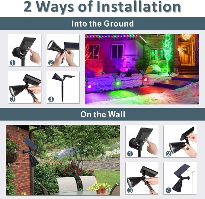 Solar Spotlights Outdoor, 7-LED Flag Pole Spot Lights, RGB Color Changing Solar - Image 6