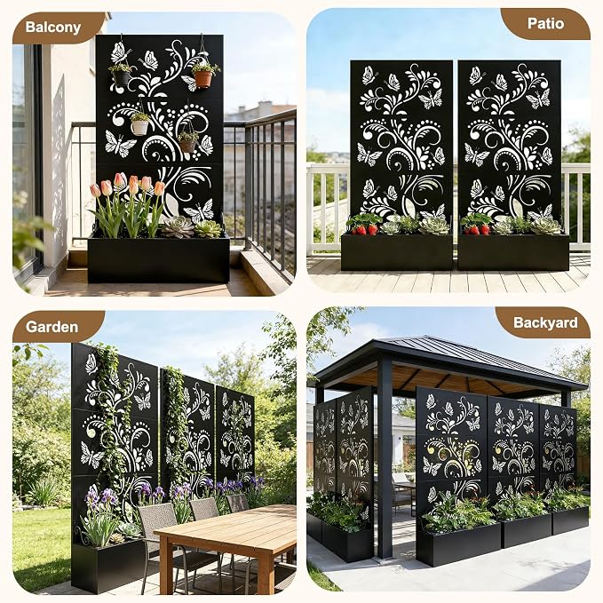Metal Raised Garden Bed with Trellis & Privacy Screen, Modern Planter with - Image 7