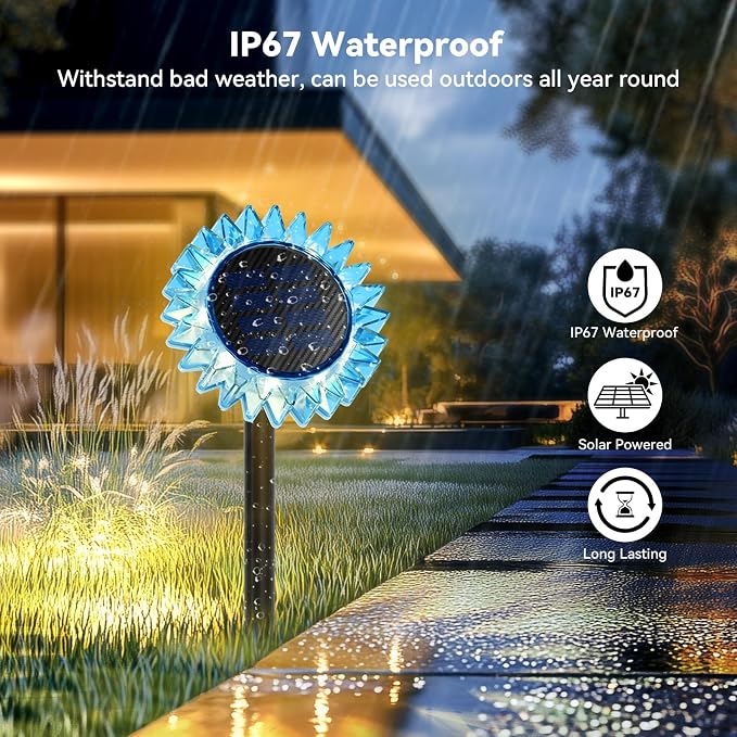 Outdoor Solar Lights, 2 Pack Led Solar Sunflower Lights, Stake/Wall 2-in-1 - Image 6