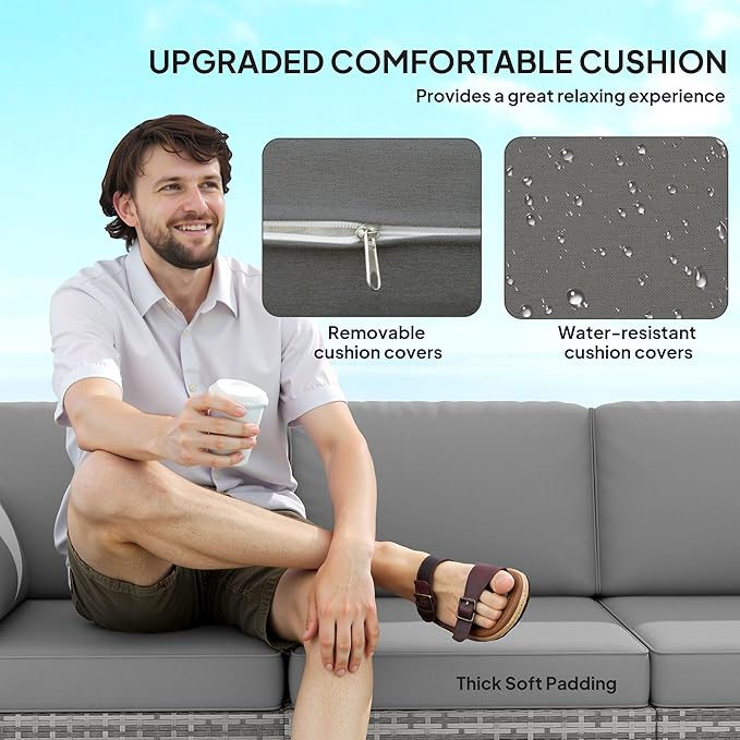 Outsunny Patio Couch PE Wicker Deep Seating Outdoor Sofa - Image 5