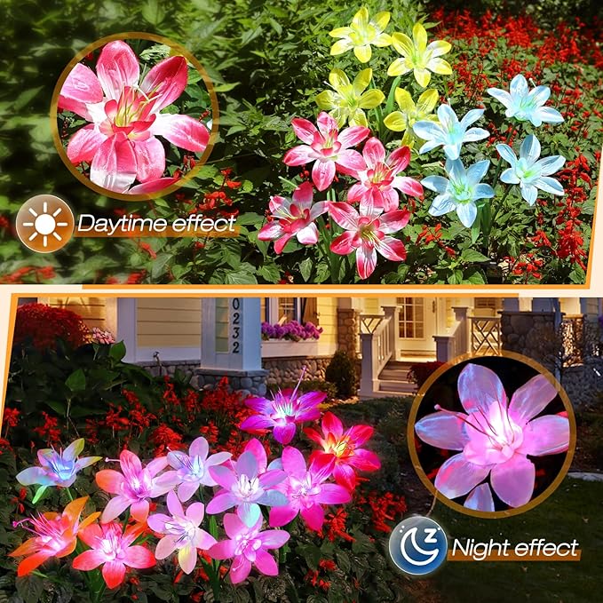 Aukora Solar Garden Lights Outdoor 5 Pack, 5 Colors Lily Flowers & 7-Color - Image 2