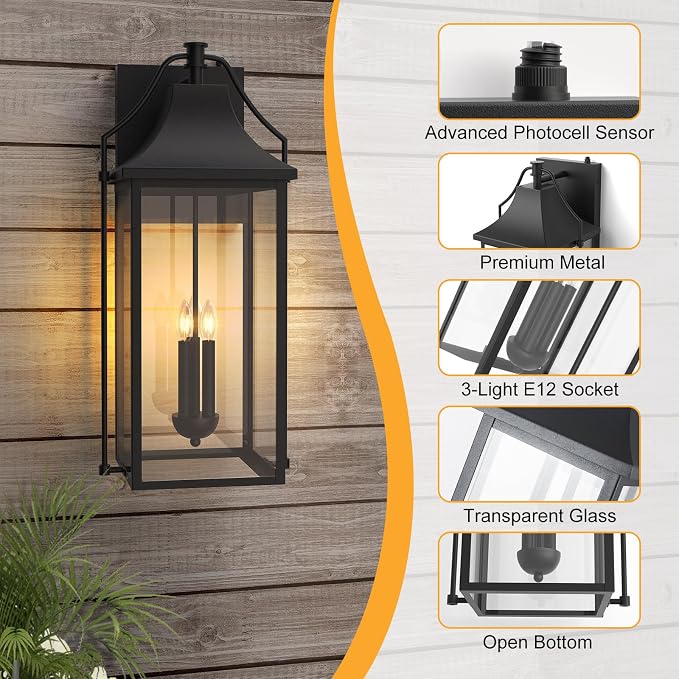 25-INCH Dusk to Dawn Outdoor Wall Light, Large Size Waterproof Patio Lanterns - Image 7