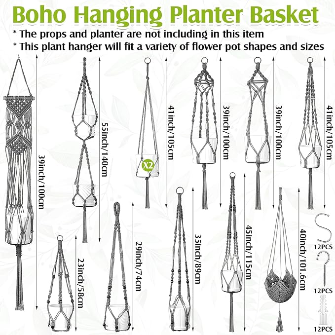 Hoteam 12 Pcs Macrame Plant Hangers Macrame Hanging Planters - Image 2