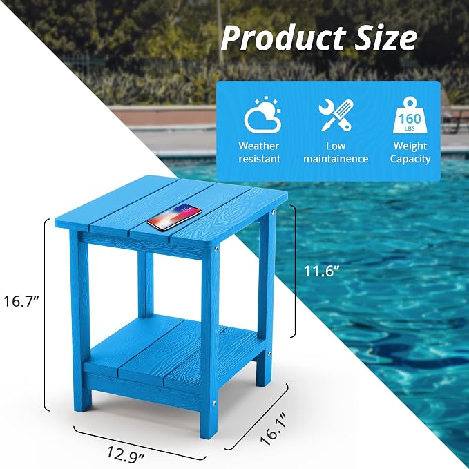 LUE BONA Adirondack Outdoor Side Table, 2-Tier Blue HDPS Patio End Table - Image 2