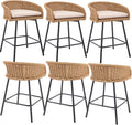 25" Outdoor Counter Height Bar Stools Set of 6, Modern Patio Wicker Bar Chairs by DAYALANE