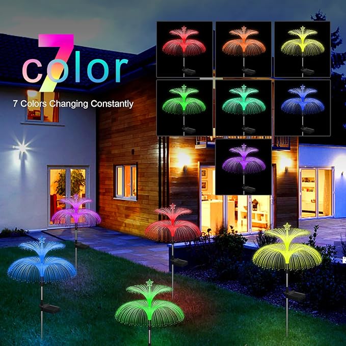 Solar Garden Lights 3 Pack New Upgraded Solar Lights Outdoor Waterproof 7 Color - Image 2