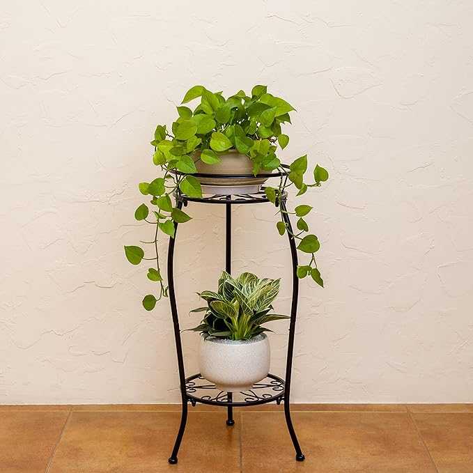 FaithLand Plant Stand, Metal Planter Holder Indoor Outdoor, 2 Tier Round Potted - Image 5
