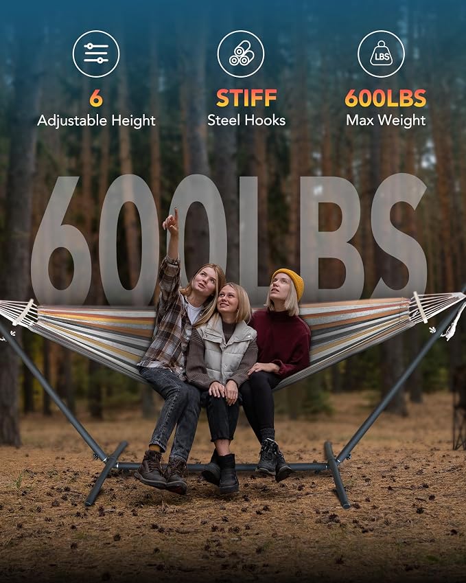 Double Hammock with Space-Saving Steel Stand, 2 Person Heavy-Duty Hammock - Image 3