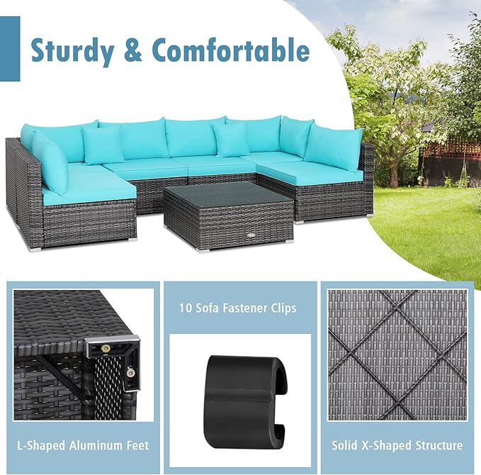 Tangkula 7 Pieces Wicker Patio Furniture Set, All-Weather Outdoor Rattan - Image 8
