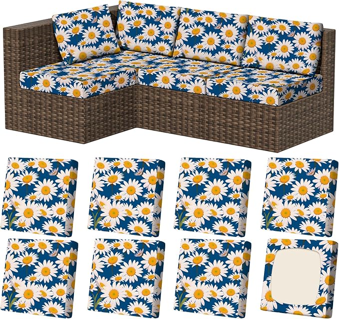 8Pcs Square Large Stretch Patio Cushion Covers, Couch & Sofa Replacement by VORSHAPE