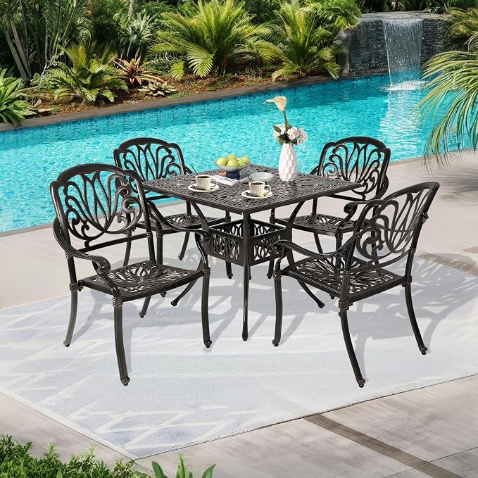 Cast Aluminum Outdoor Patio Dining Set, All Weather Outdoor Furniture Dining Set - Image 7