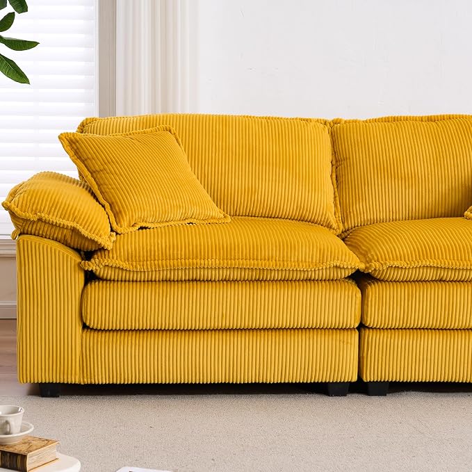 84.6” Corduroy Loveseat with Ottoman, Oversized Double Chaise Lounge Chair - Image 11
