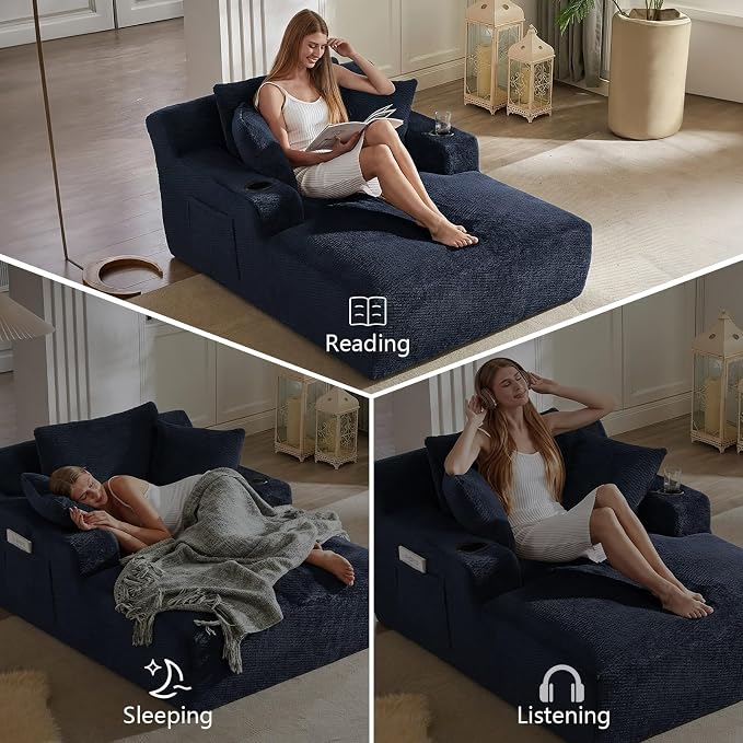 Oversized Chaise Lounge Chair Indoor, Upholstered Boneless Cloud Couch Chair - Image 5