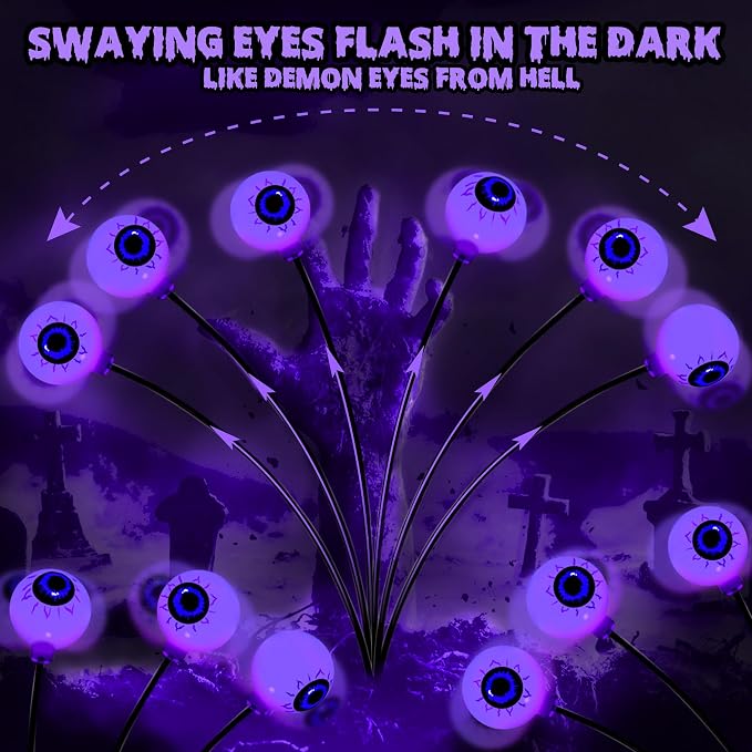BrizLabs Halloween Eyeball Lights, 2 Pack 12 LED Solar Halloween Lights - Image 4
