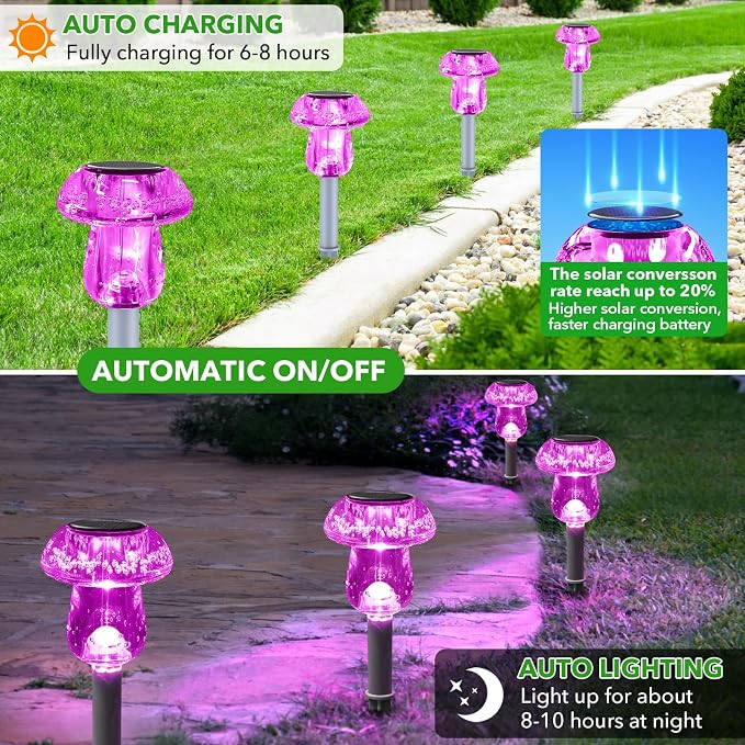 Solar Lights Outdoor, 8 Pack Mushroom Lights Outside Waterproof, Solar Powered - Image 4