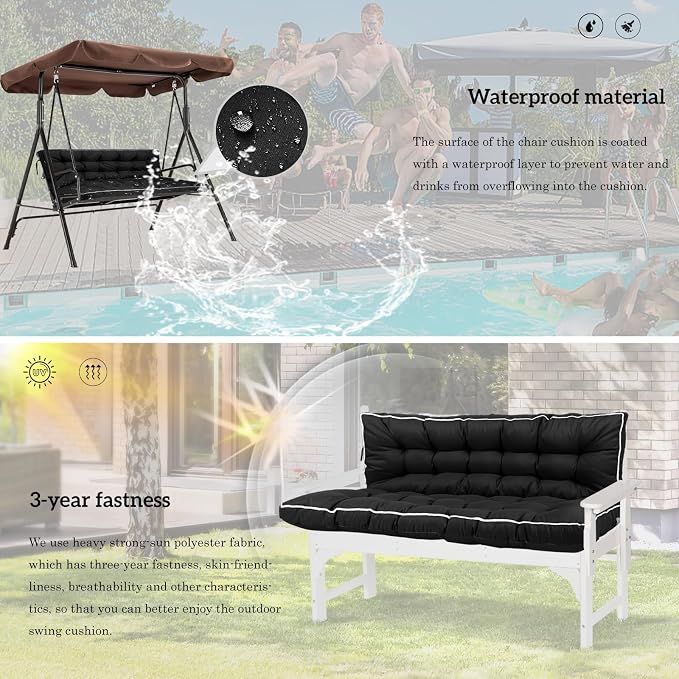 Outside Benches Cushion with Backrest, Thicken Waterproof Swing Cushions 2/3 - Image 6