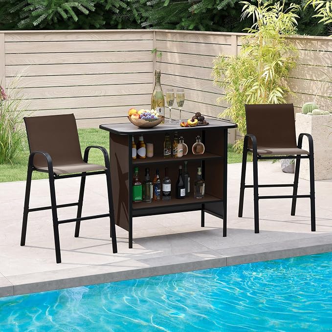 Tangkula 3 Piece Outdoor Bar Set, Patio Bar Height Table & Armchairs - Image 9