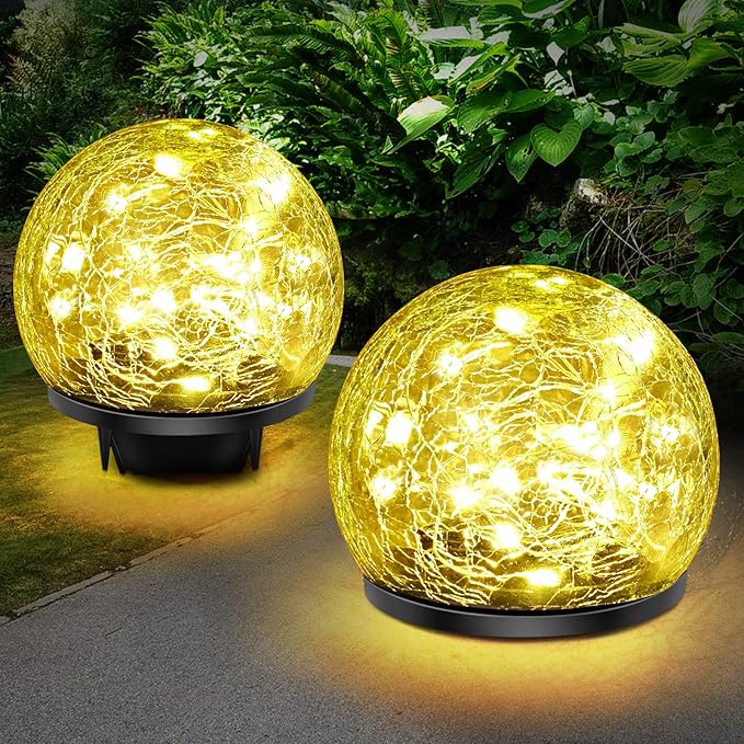 Solar Garden Lights, 4 Pack 120 LED Multicolor Cracked Glass Solar Outdoor - Image 7