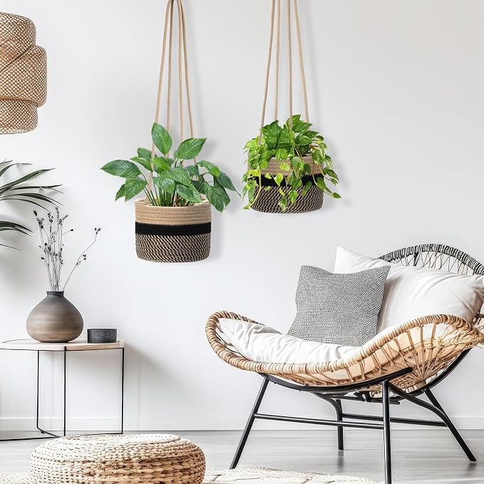 2 Packs Hanging Planter Basket 7.8" Cotton Rope Woven Plant Hangers Indoor - Image 5