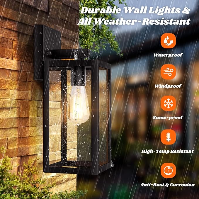 2-Pack Outdoor Light Fixtures Wall Mount, Waterproof Exterior Wall Lanterns - Image 2