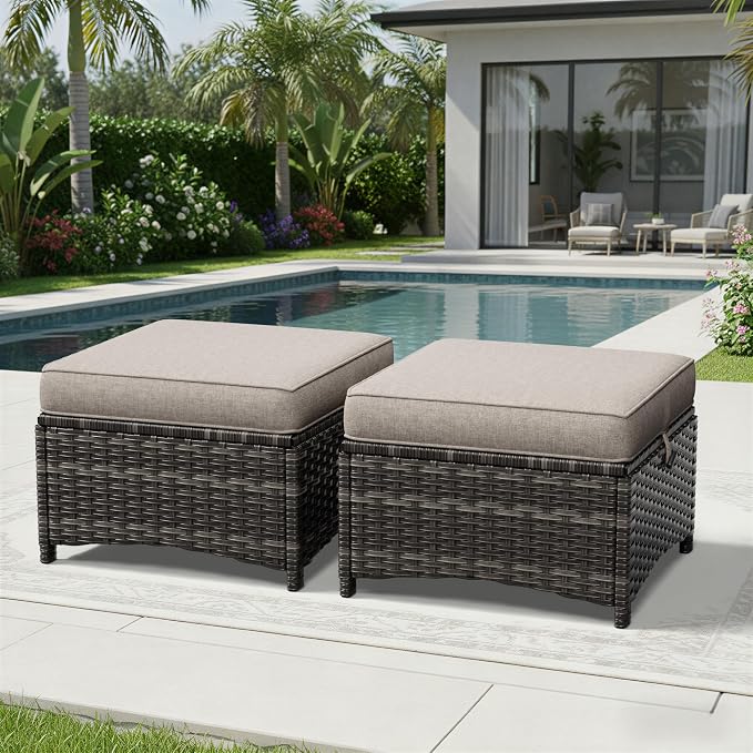 Joyside Outdoor Ottoman Set of 2, Patio Large Ottoman Foot Rest - Image 7