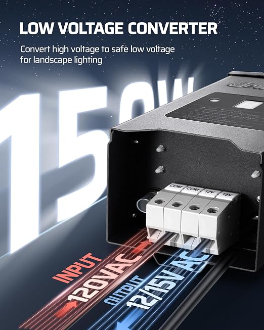 DEWENWILS 150W Low Voltage Landscape Lighting Transformer, 120V to 12/15V AC - Image 2
