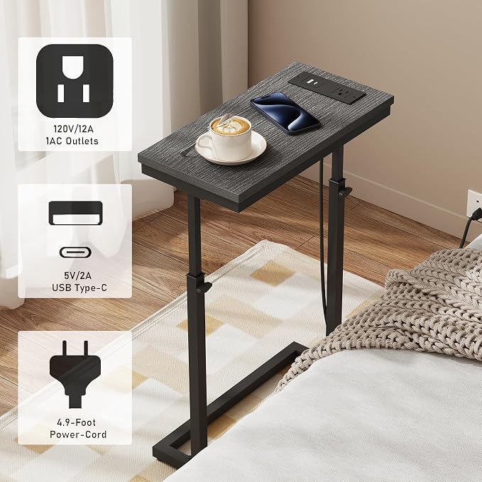 TUTOTAK End Table with Charging Station, Side Table, Tall Couch Table, Sofa - Image 5