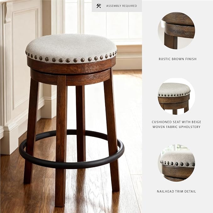 Signature Design by Ashley Valebeck Upholstered Swivel Stool, Cushioned Seat - Image 4