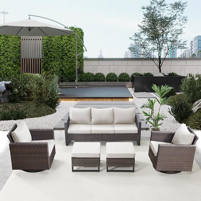 Belord Wicker Patio Furniture 5 Piece Outdoor Sofa Set, Oversize Outdoor Swivel - Image 3