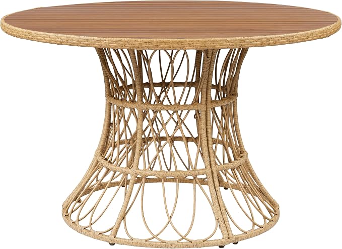 Merax 47.24" Round Outdoor Dining Table, Acacia Wood Top & Wicker Base - Image 4