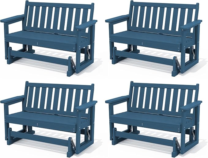 SERWALL Outdoor Glider Bench Set of 4, HDPE Weather-Resistant Swinging Bench by SERWALL