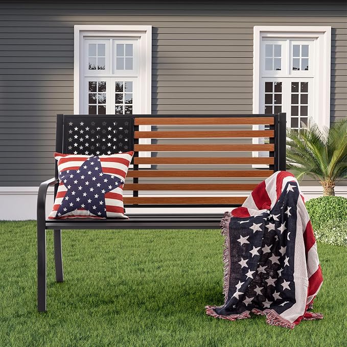 50" Outdoor Garden Bench, Cast Iron Metal Frame Patio and Porch Welcome Benches - Image 6