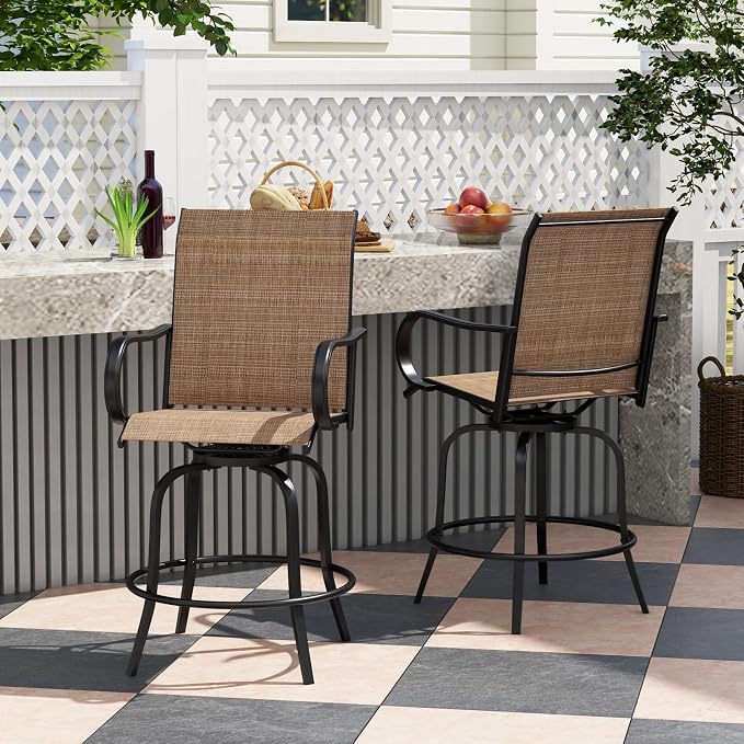 Giantex Set of 2 Swivel Outdoor Bar Stools, All-Weather Bar Height Patio Chairs - Image 2
