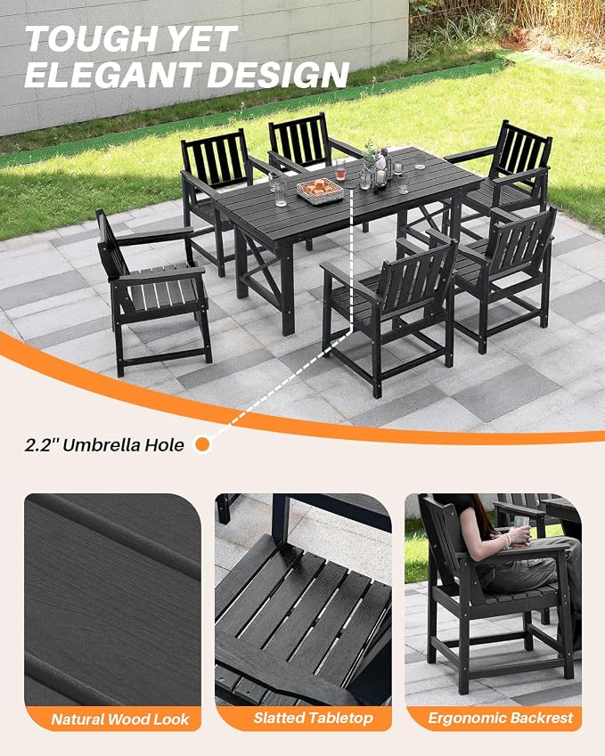 7 Pieces HDPE Outdoor Dining Set, Patio Dining Set - Image 8