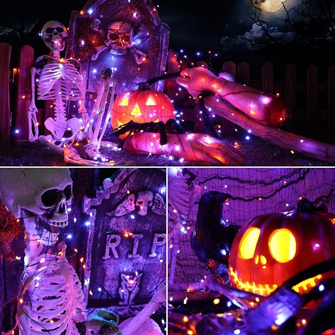 Brizled Orange & Purple Halloween Lights, 2 Pack Total 78FT 240 LED Solar - Image 7