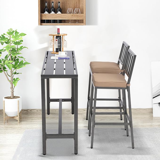 Outdoor Bar Chairs & Table, Metal Patio Bar Set - Image 9